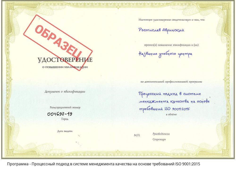 Процессный подход в системе менеджмента качества на основе требований ISO 9001:2015 Краснодар