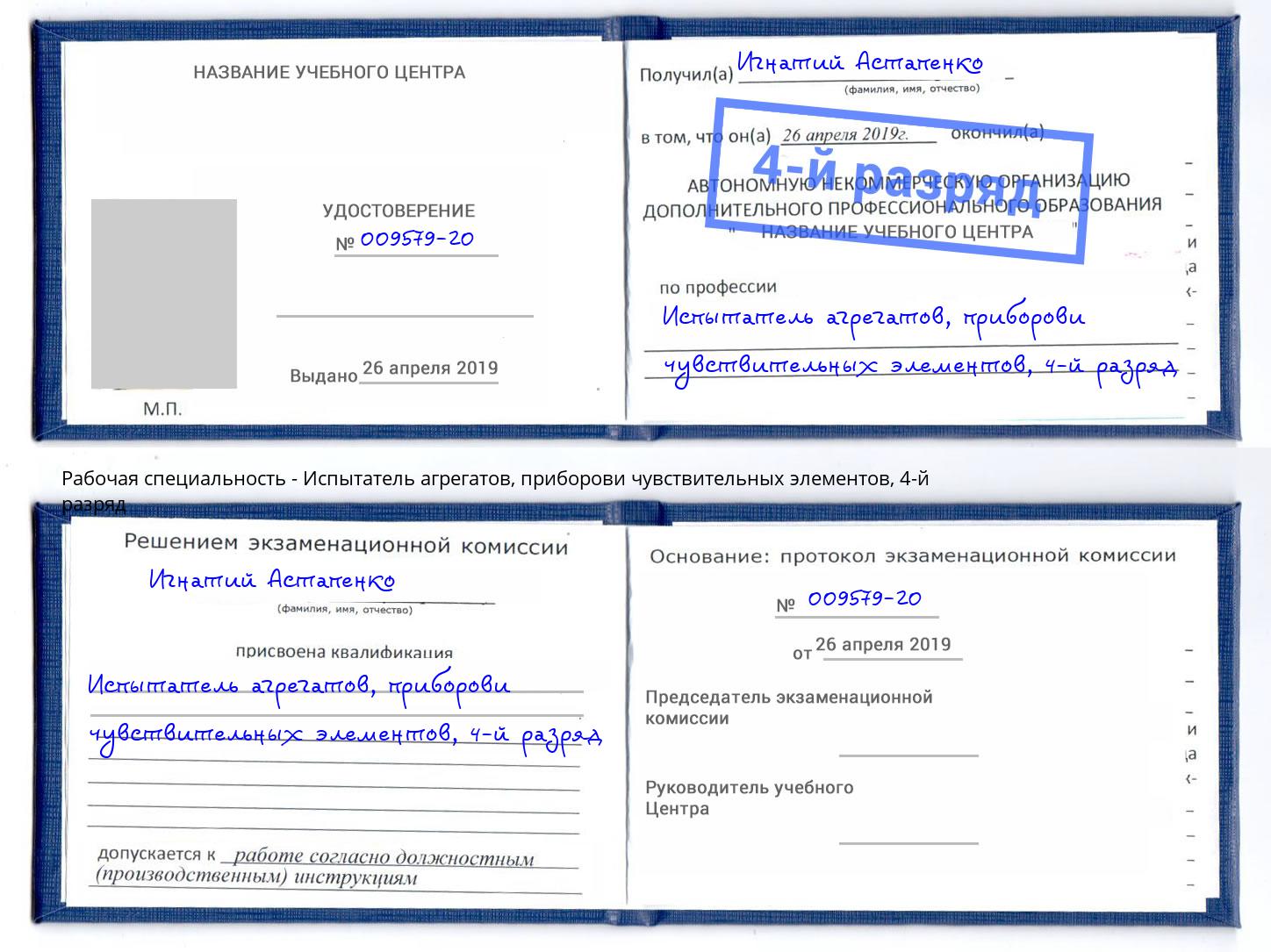 корочка 4-й разряд Испытатель агрегатов, приборови чувствительных элементов Краснодар