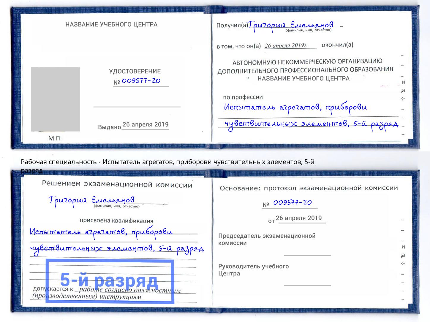 корочка 5-й разряд Испытатель агрегатов, приборови чувствительных элементов Краснодар