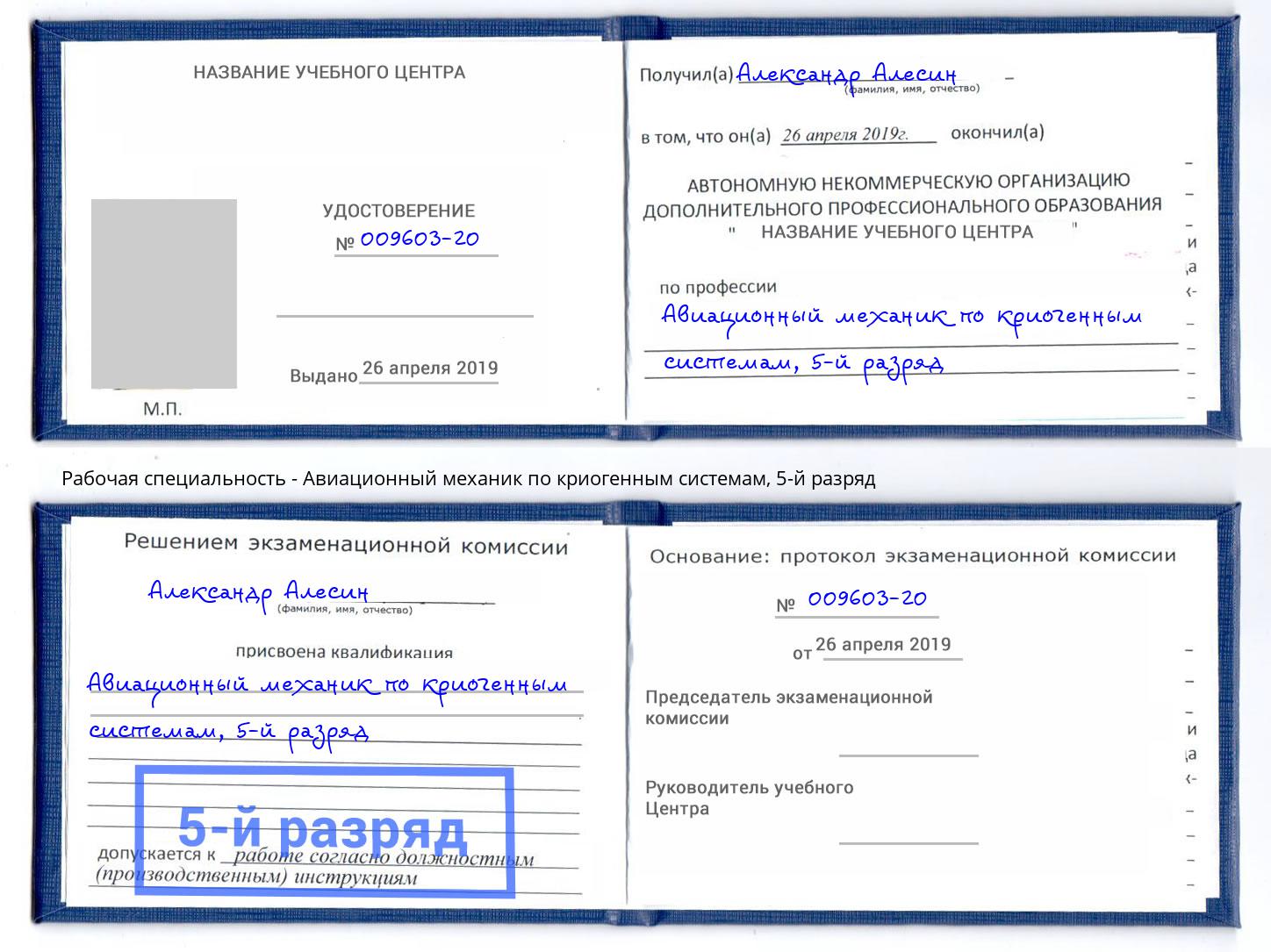 корочка 5-й разряд Авиационный механик по криогенным системам Краснодар