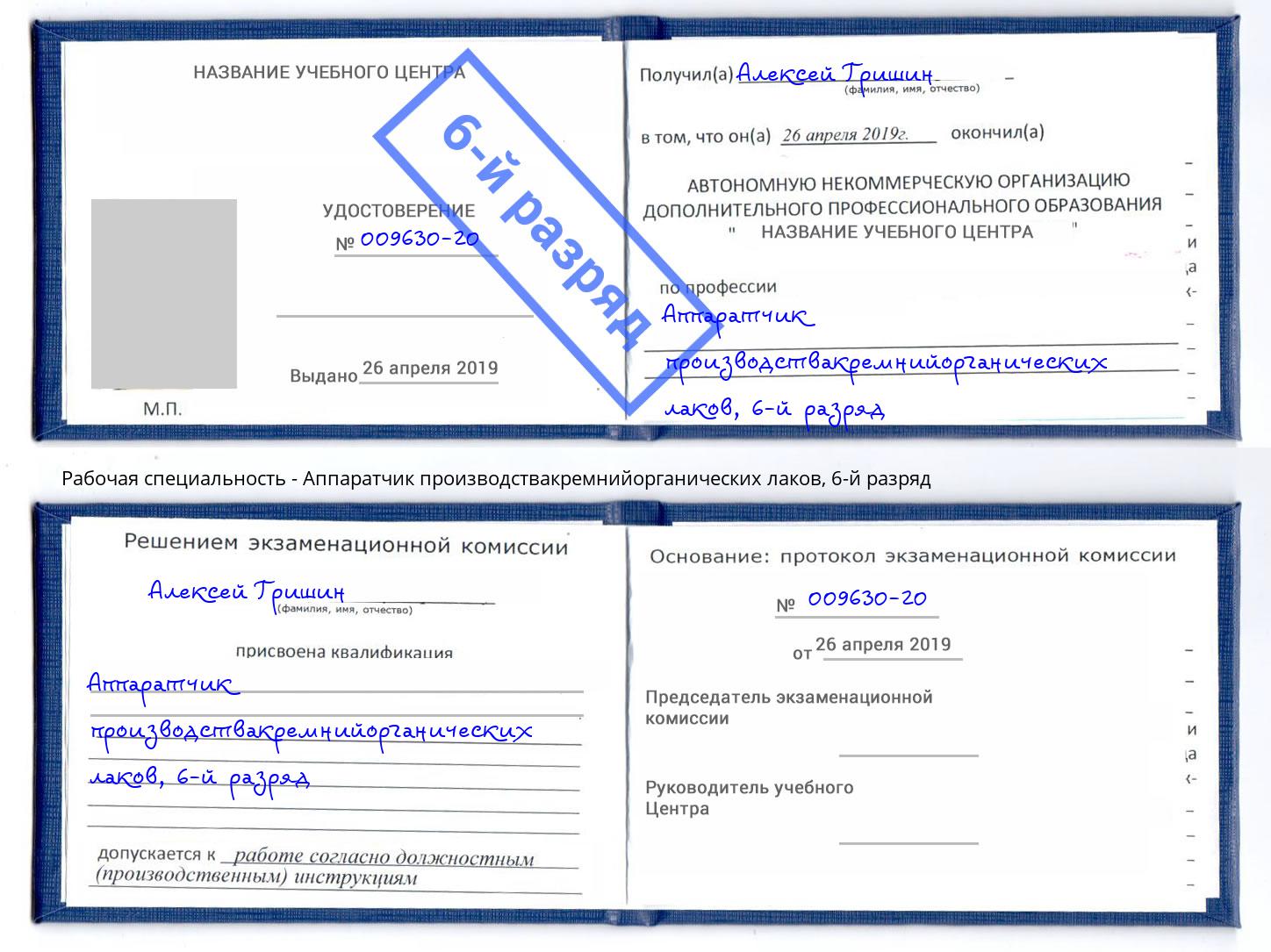 корочка 6-й разряд Аппаратчик производствакремнийорганических лаков Краснодар