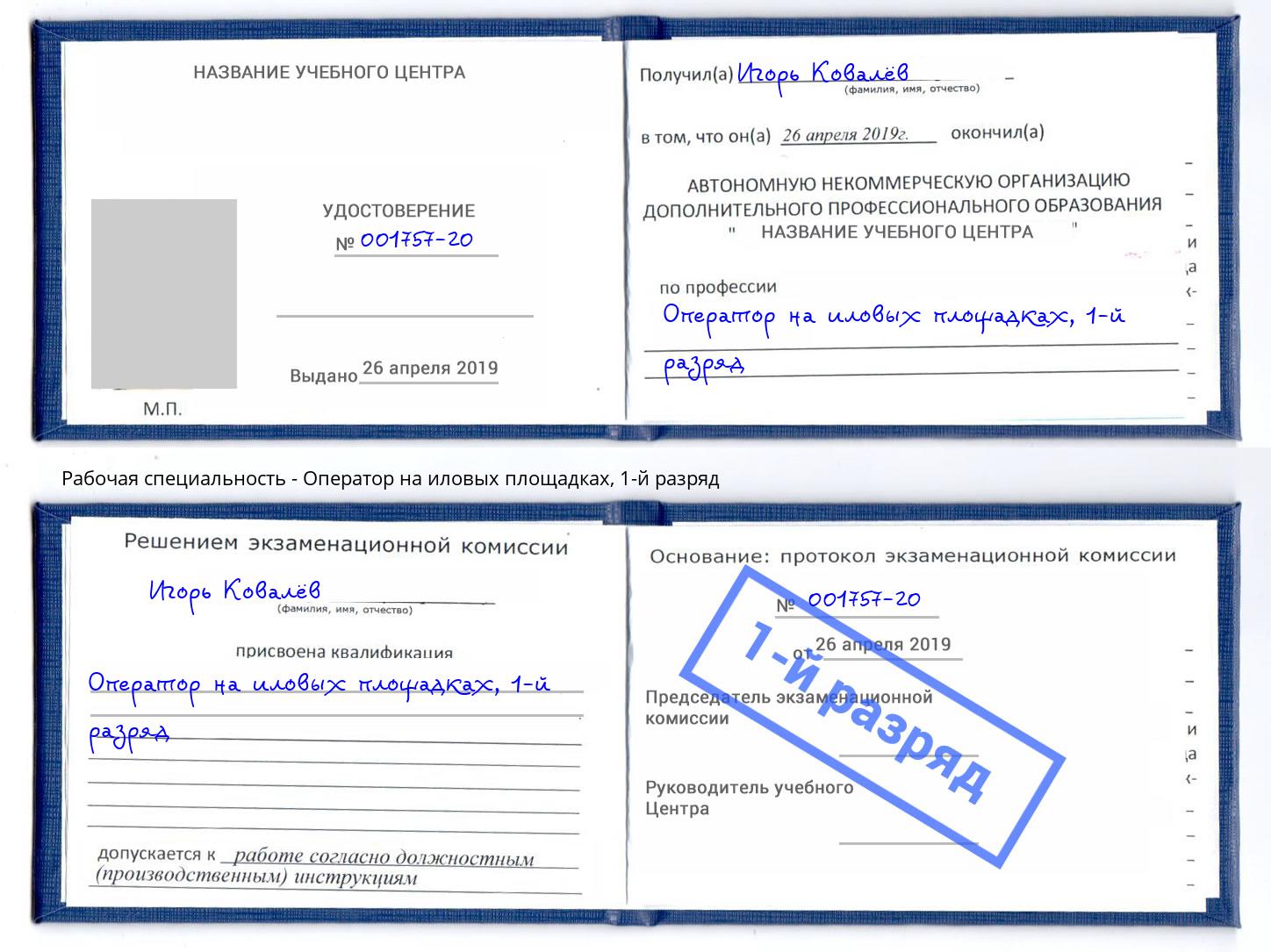 корочка 1-й разряд Оператор на иловых площадках Краснодар