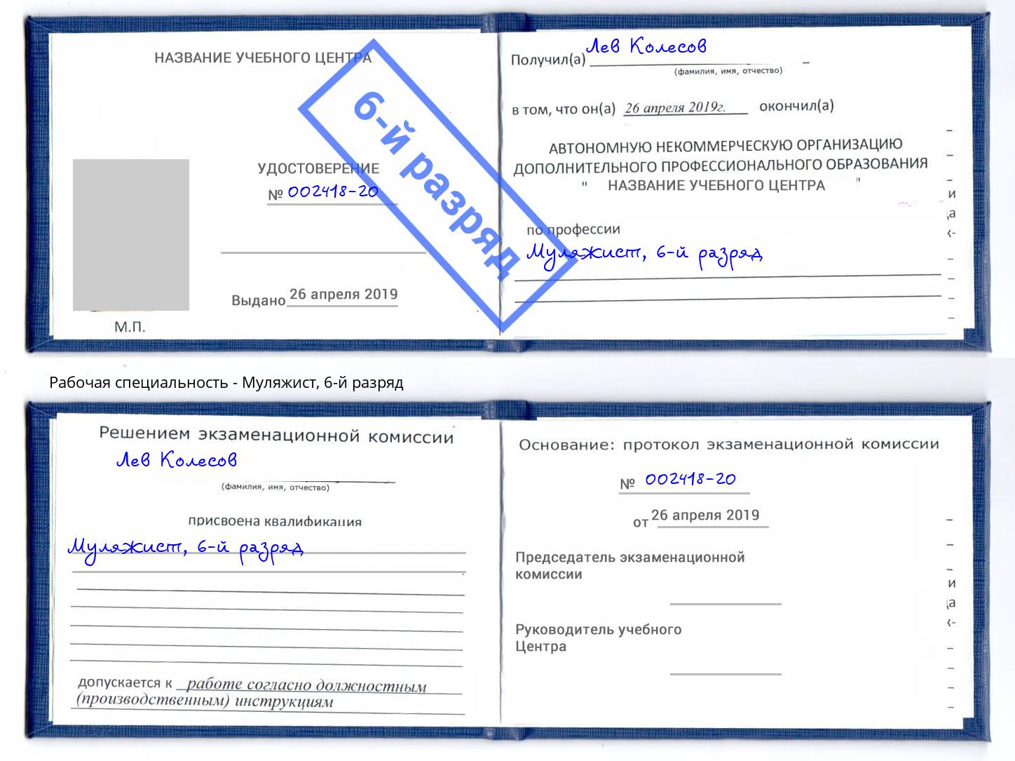 корочка 6-й разряд Муляжист Краснодар