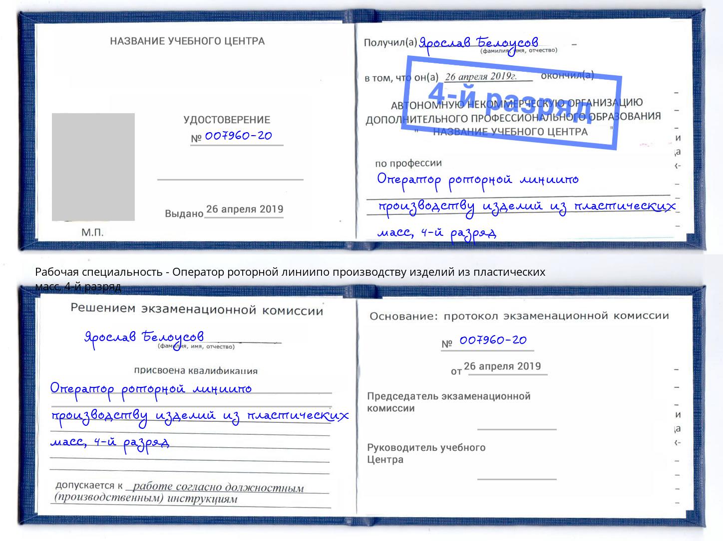 корочка 4-й разряд Оператор роторной линиипо производству изделий из пластических масс Краснодар