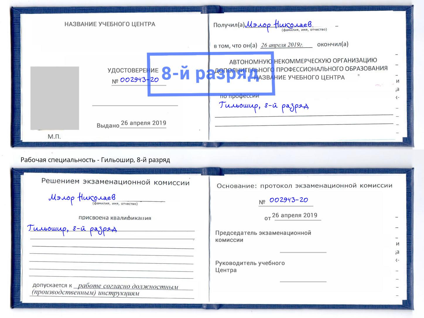 корочка 8-й разряд Гильошир Краснодар