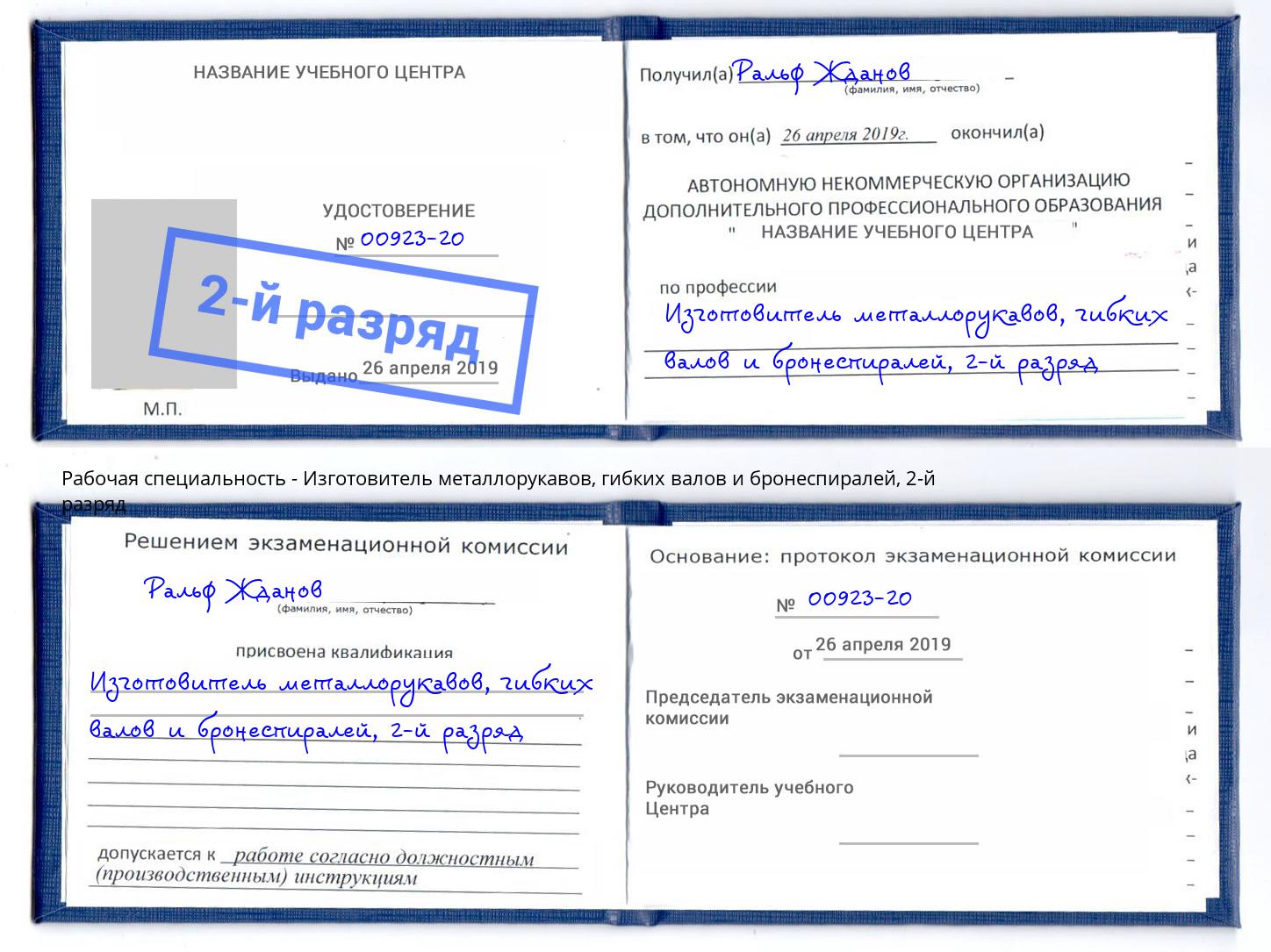 корочка 2-й разряд Изготовитель металлорукавов, гибких валов и бронеспиралей Краснодар